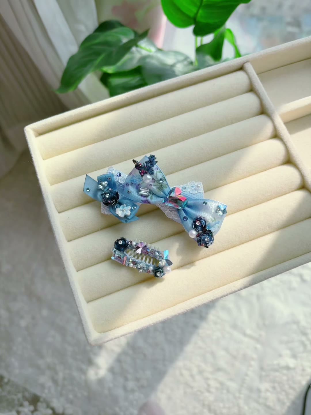 Pet Hair Clip Set Blue Butterfly Bow