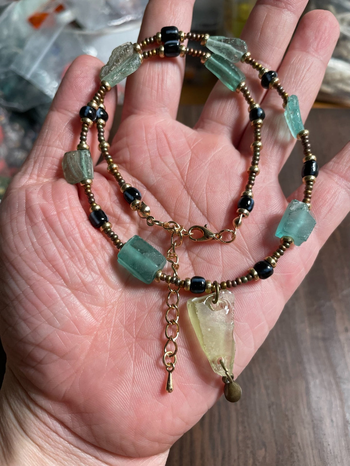 Ancient Roman Glass Bead Necklace 40cm