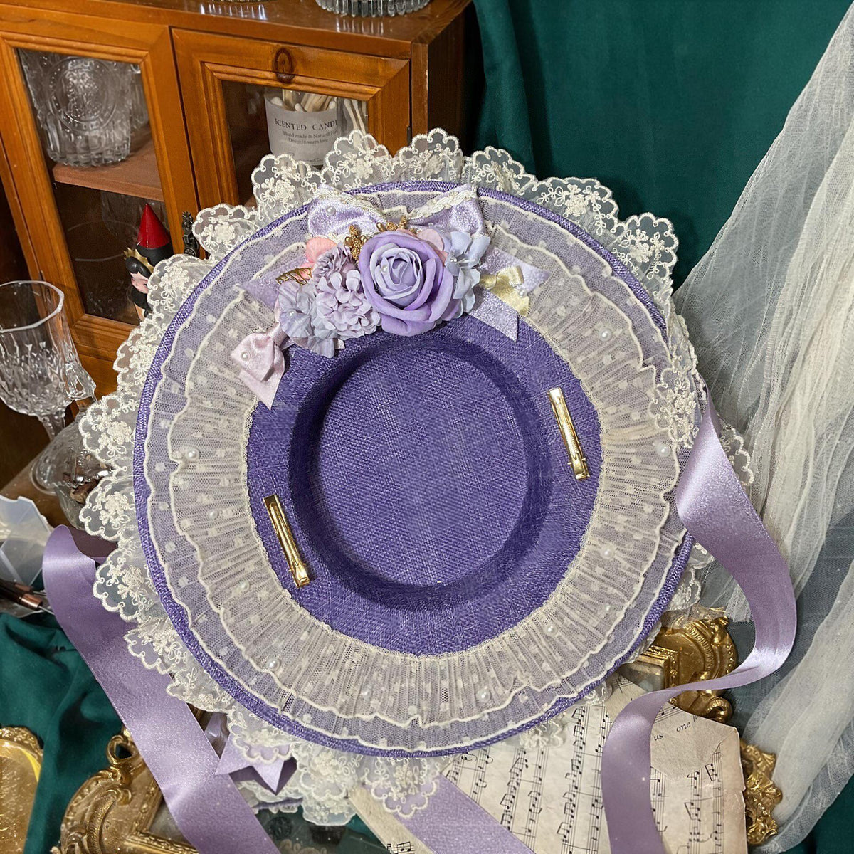 Lavender Lace Lolita Flat Hat Bonnet