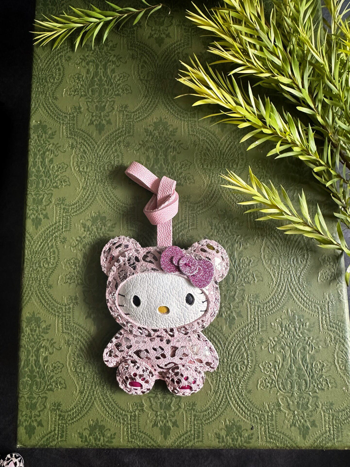 Hello Kitty Pink Leopard Leather Charm