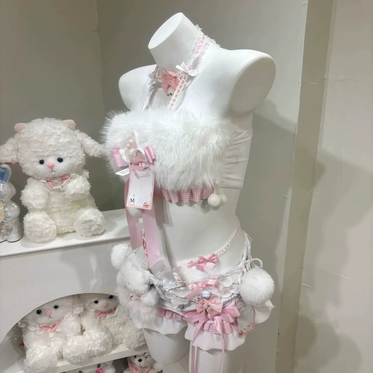 White Pink Faux Fur Tube Top Set