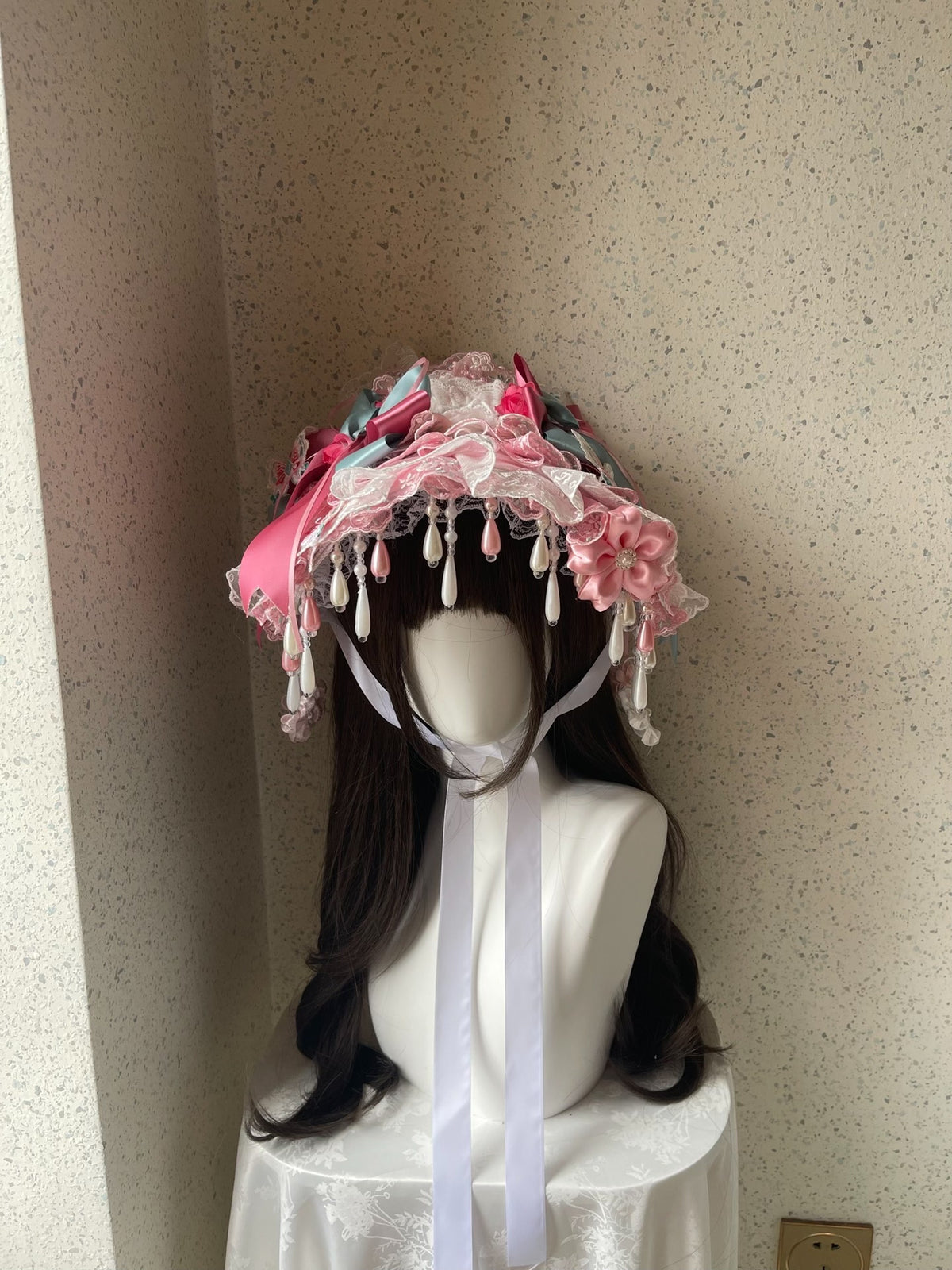 Lolita Pink Mint Lace Bnt Flat Hat