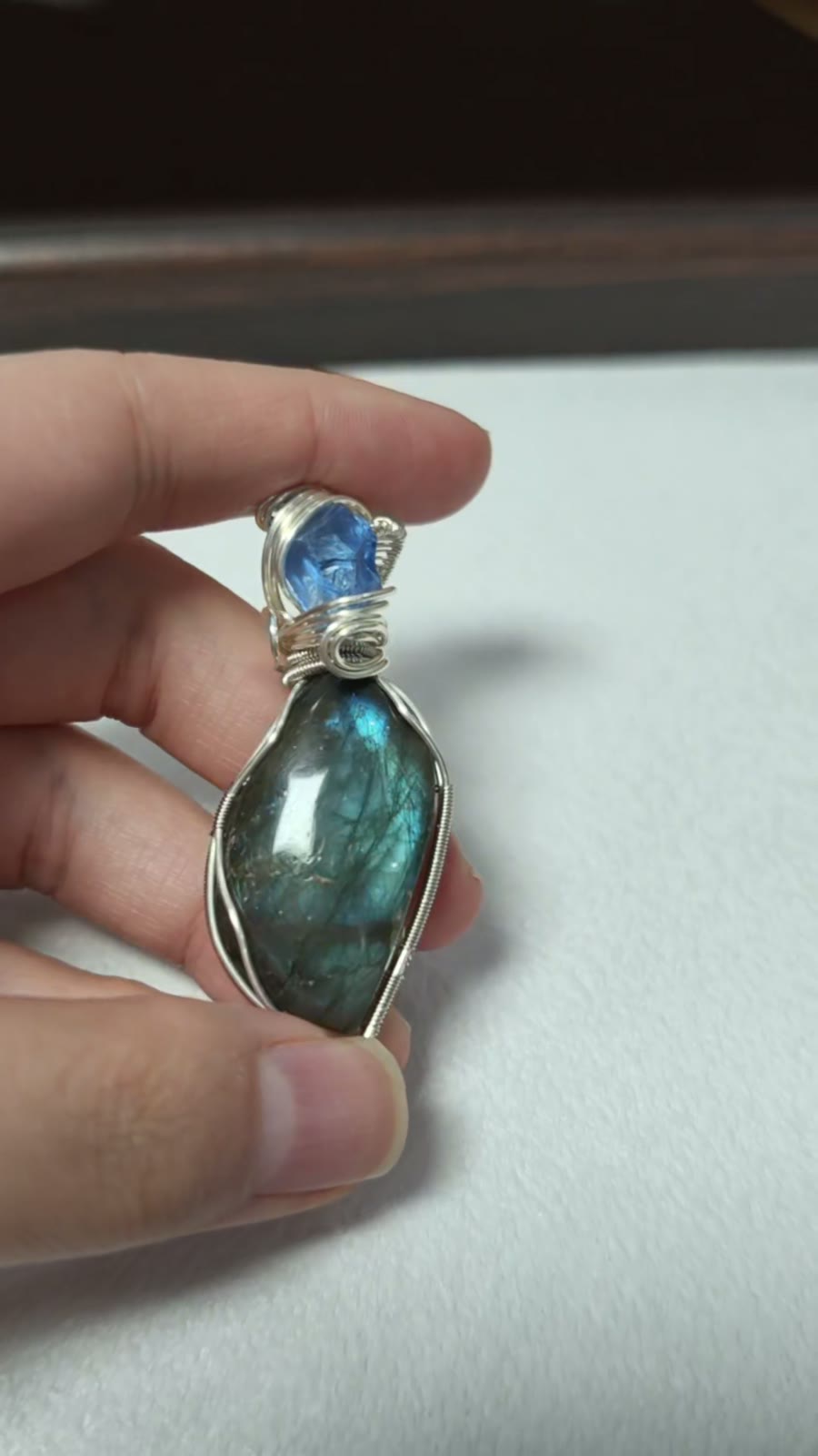Handmade Wire Wrapped Blue Labradorite Necklace