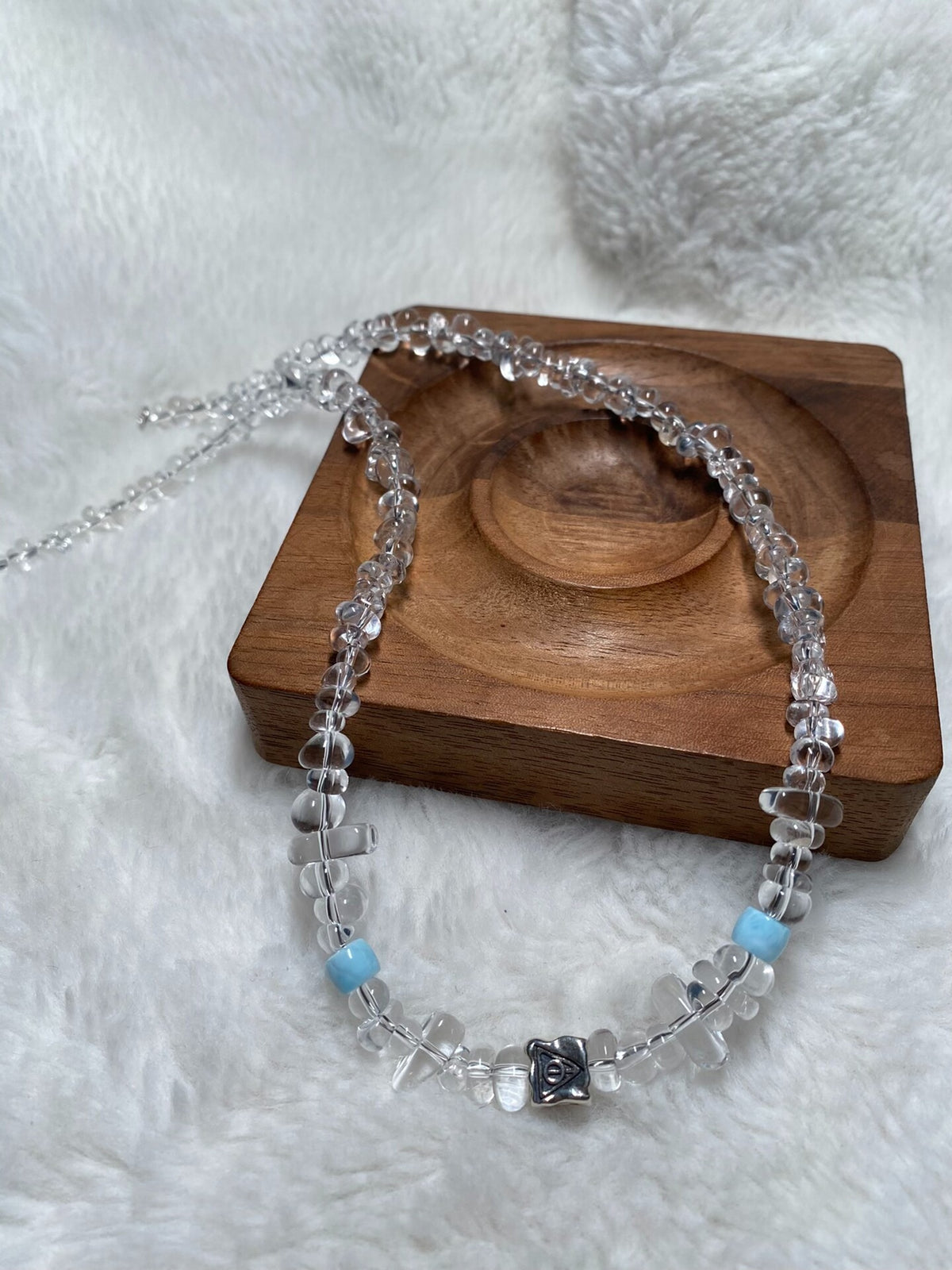 White Crystal Candy Bead Necklace with Larimar