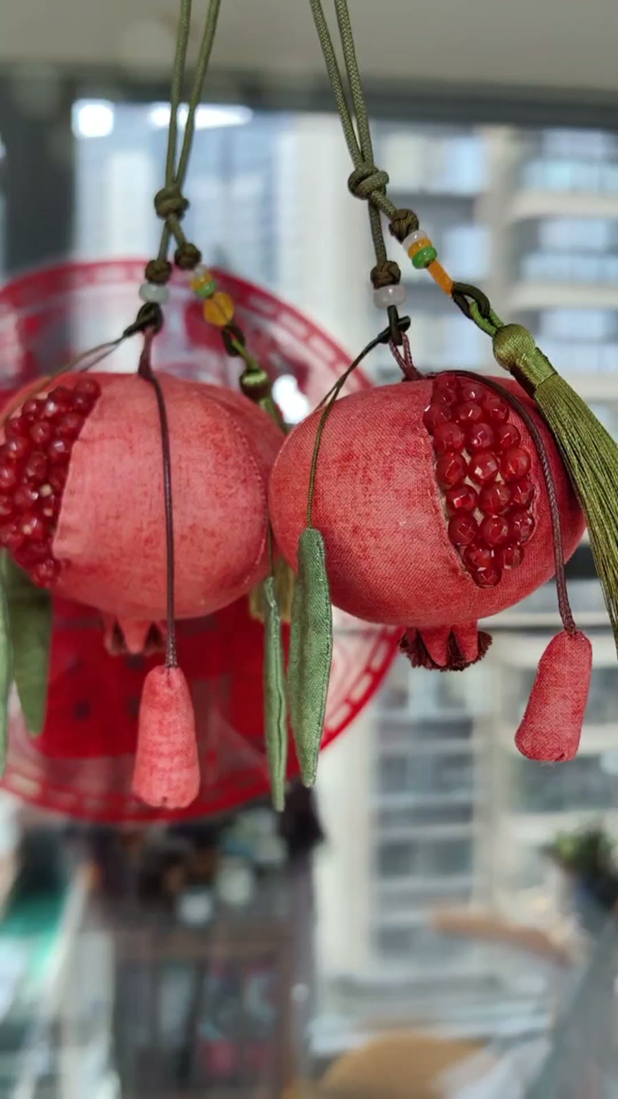 Handcrafted Pomegranate Ornament with Agate Beads