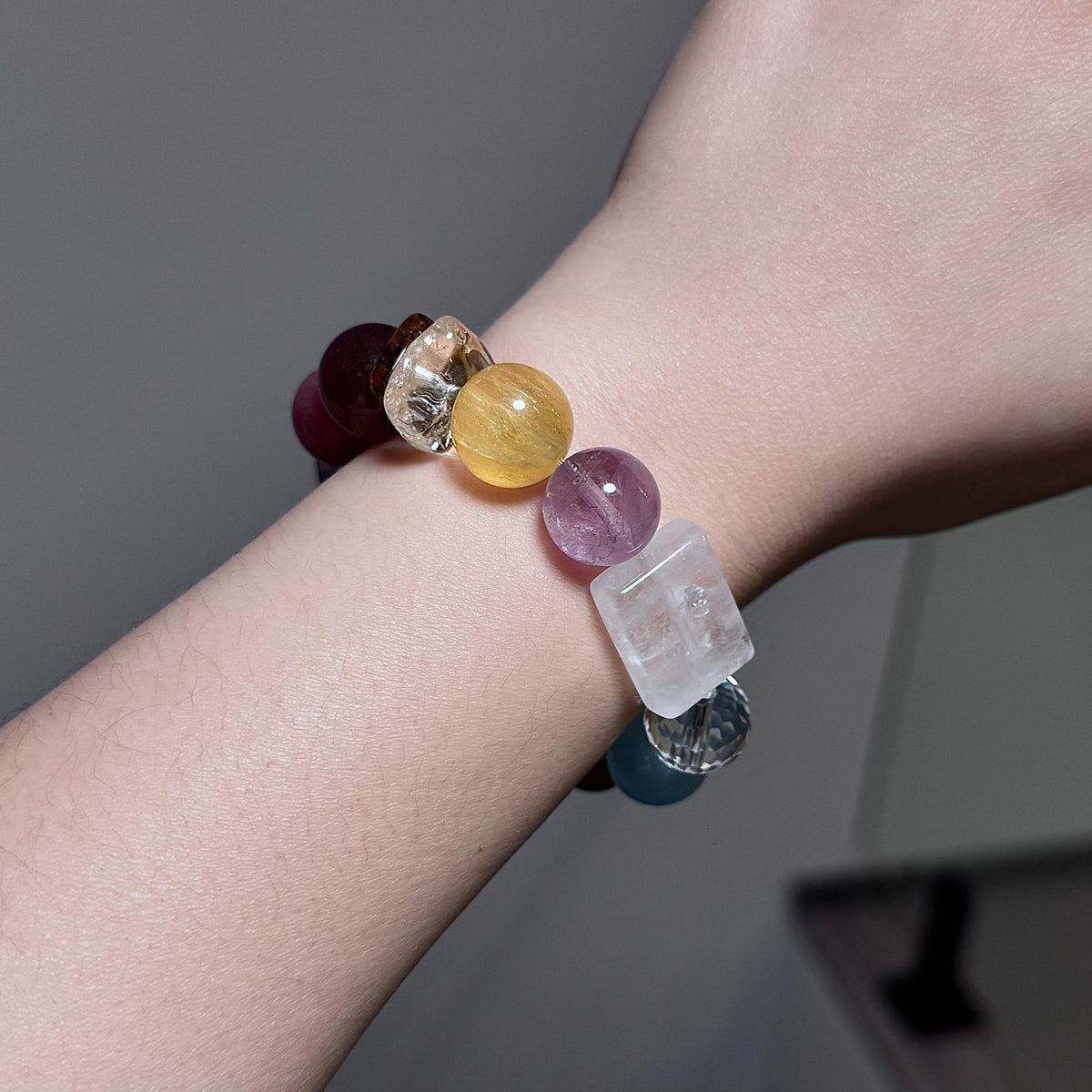 Multicolor Gemstone Crystal Bead Bracelet 13mm