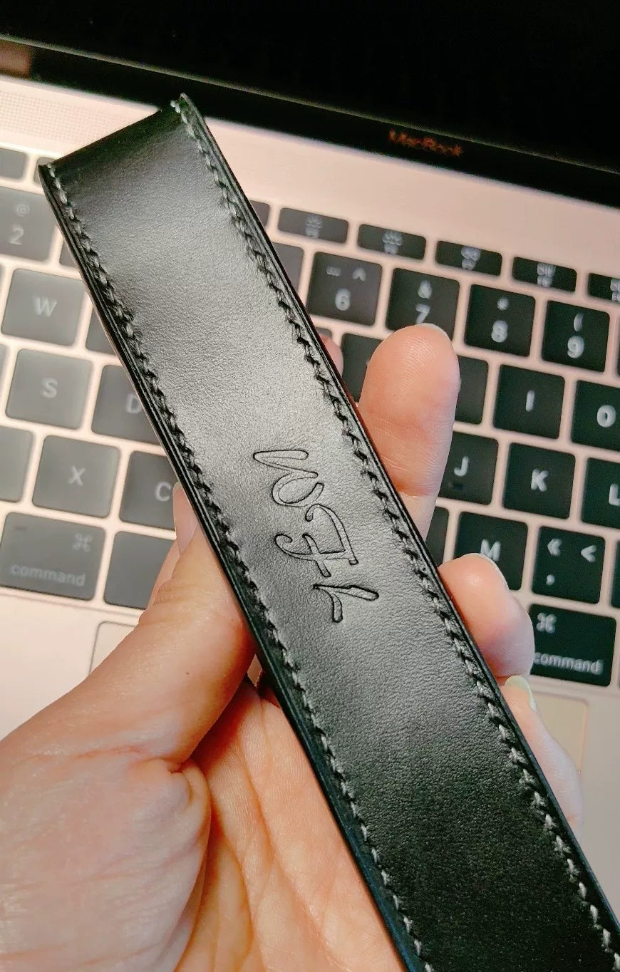 Genuine Leather Pen Sleeve with Flower Button