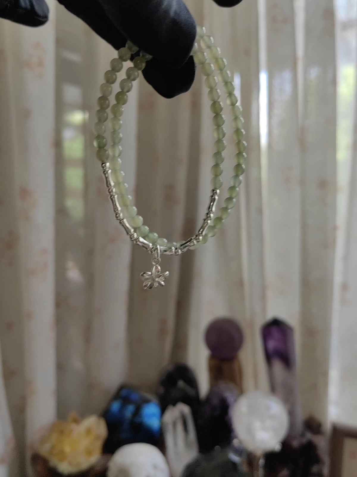 Hetian Jade Double Loop Bracelet with Silver Bamboo
