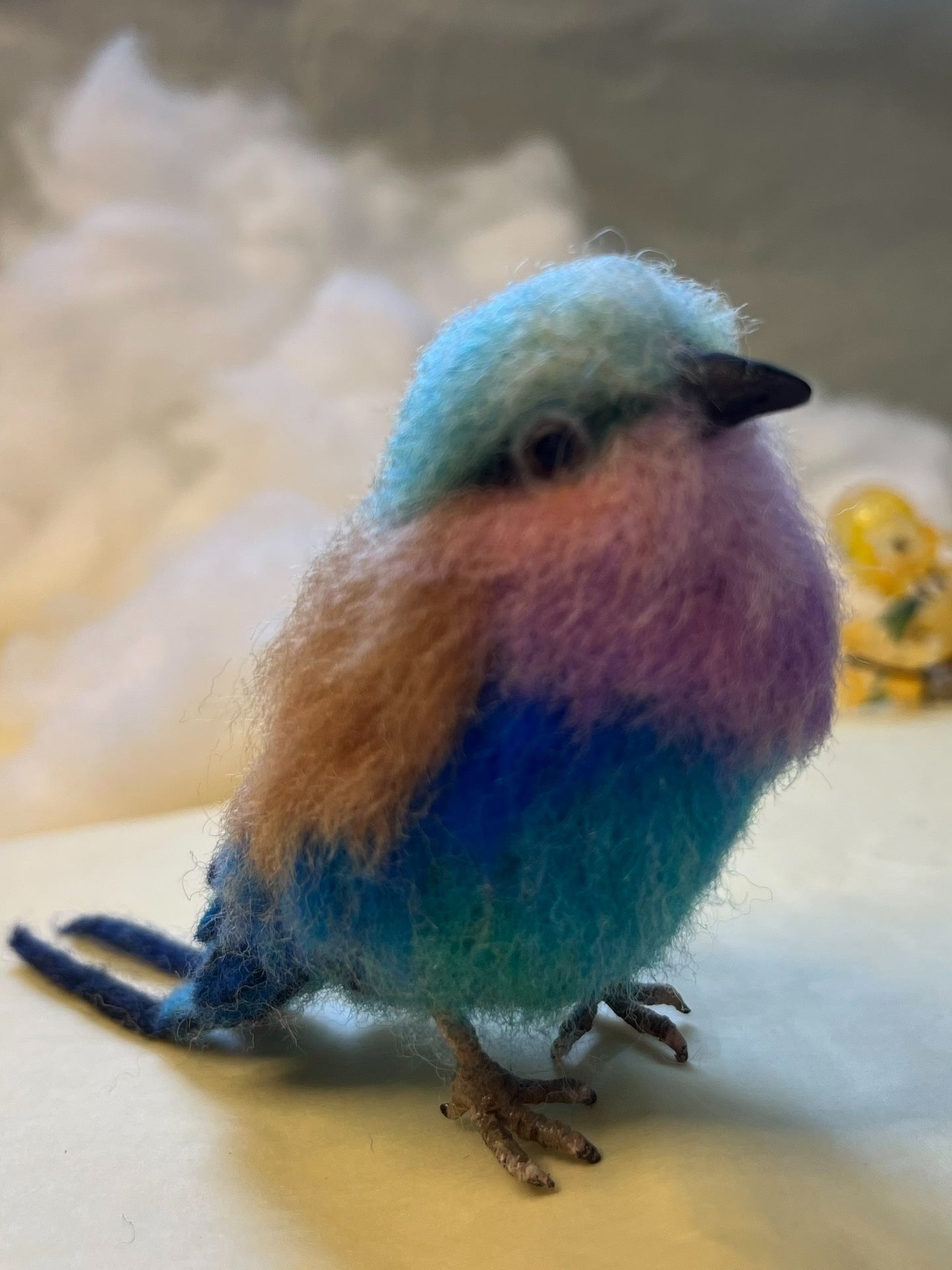 Handcrafted Needle-Felted Wool Bird Figurine with Multi-Tonal Gradient