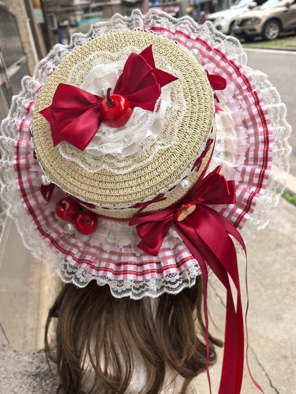 Lolita Straw Hat With Cherry Embellishments