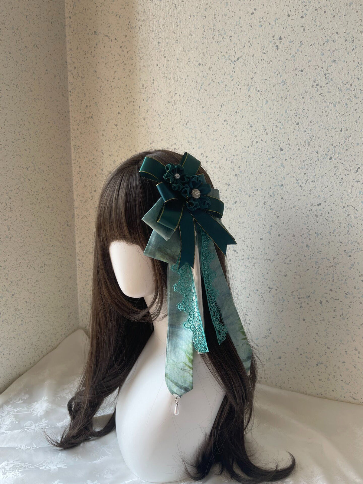 Lolita Green Bow Side Clip with Pearl Tassels
