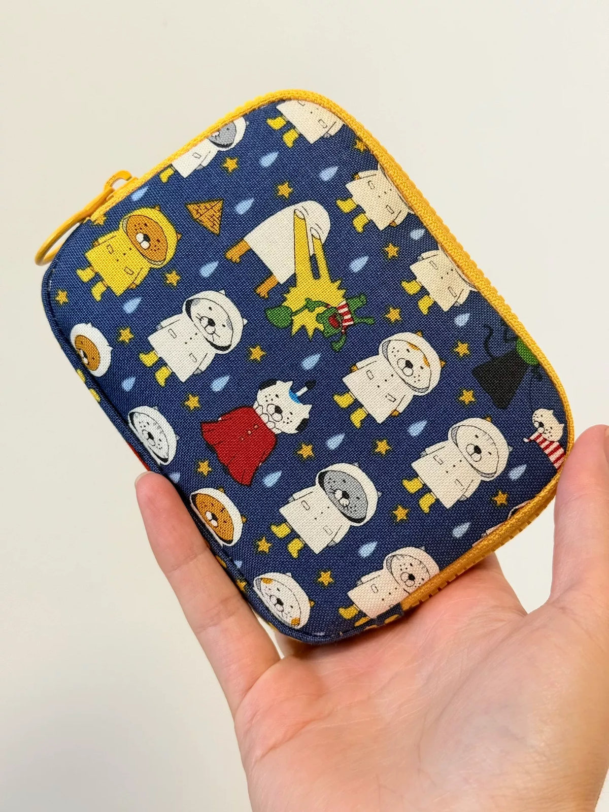 Navy Dog Print Cotton Zip Pouch