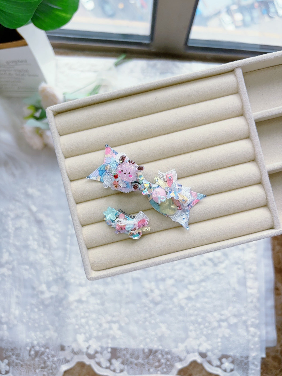 Handcrafted Pet Hair Clips Pastel Blue Set