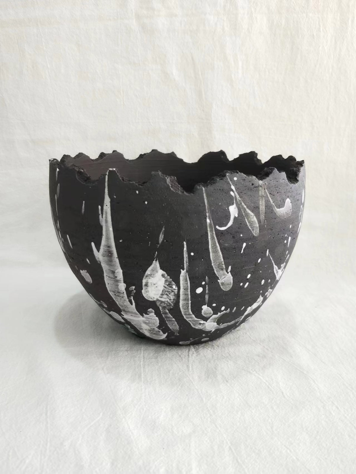 Handcrafted Ceramic Bowl with Silver Splatter Glaze