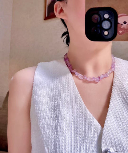 Irregular Free-Form Crystal Necklace, Purple, 18k Gold Toggle Clasp