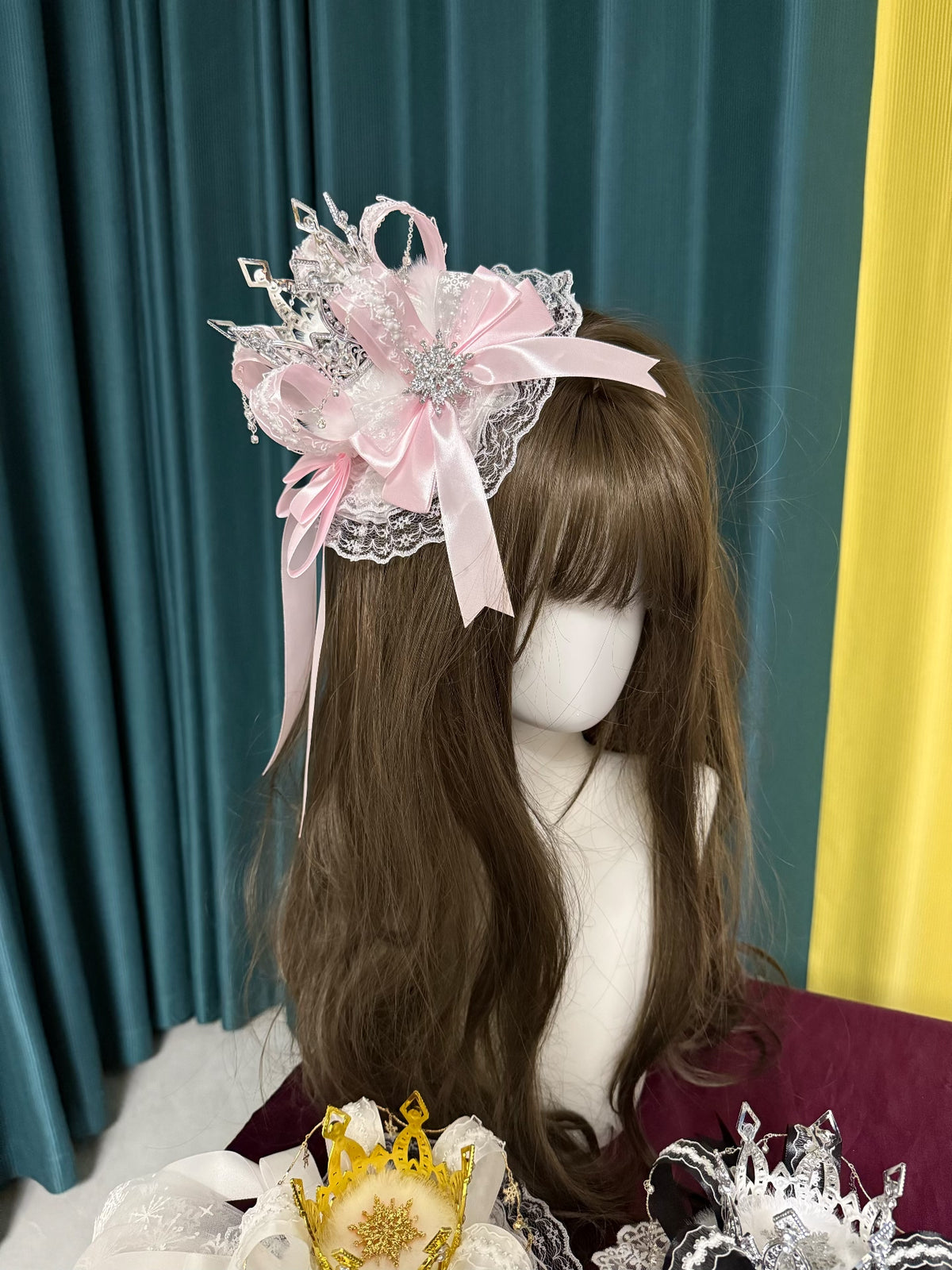 Pink Crown Mini Hat Snowflake Veil