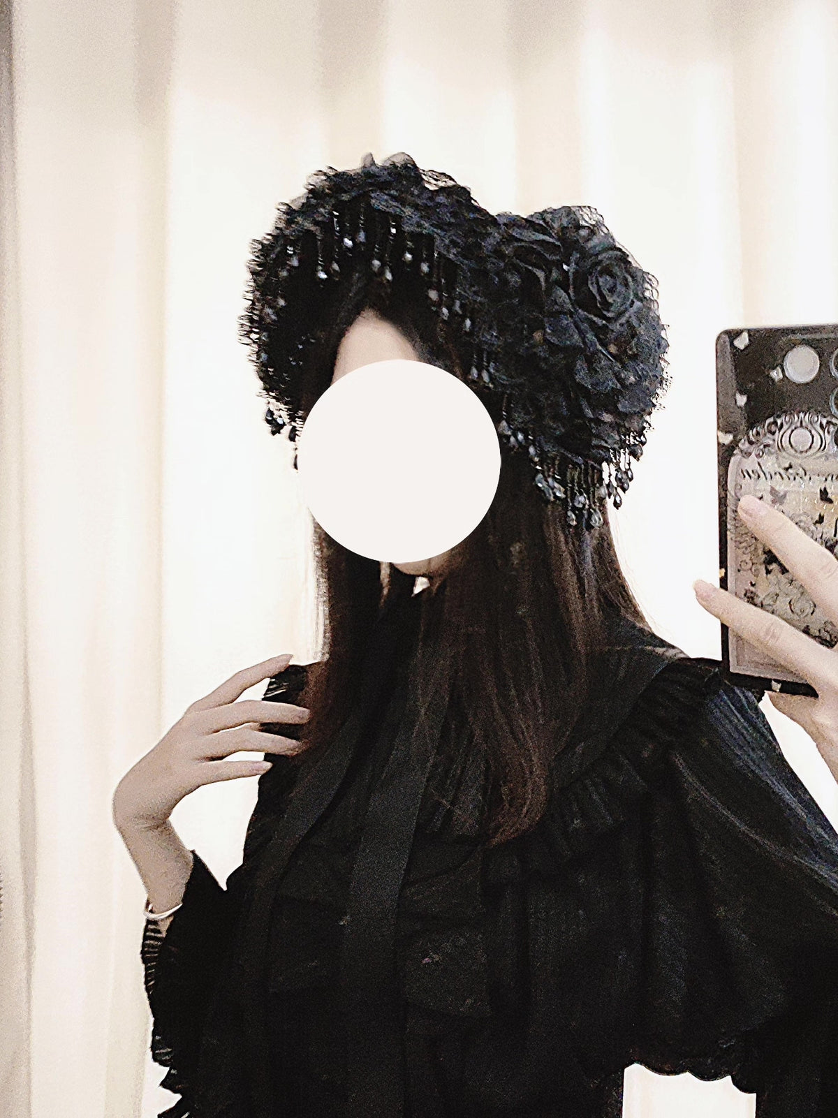 Gothic Lolita Bonnet with Beaded Fringe