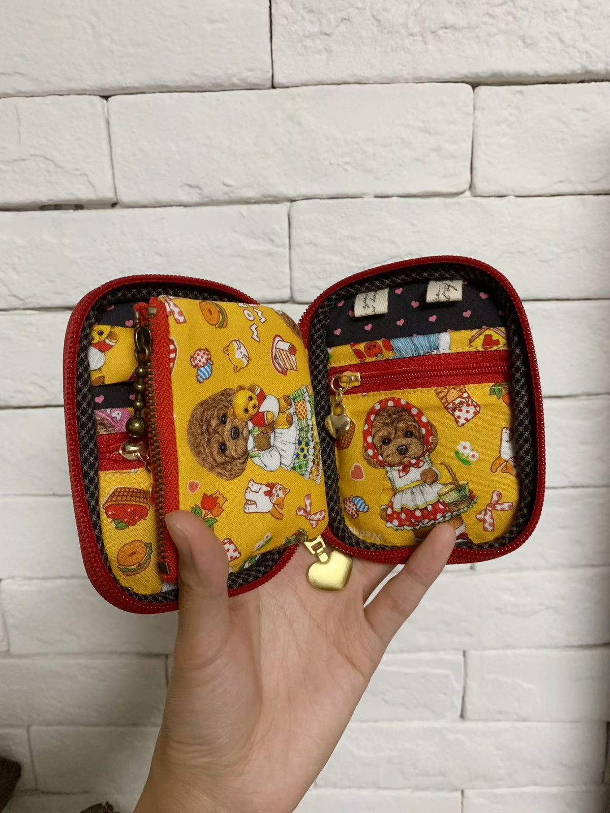 Yellow Cotton Poodle Print Pouch