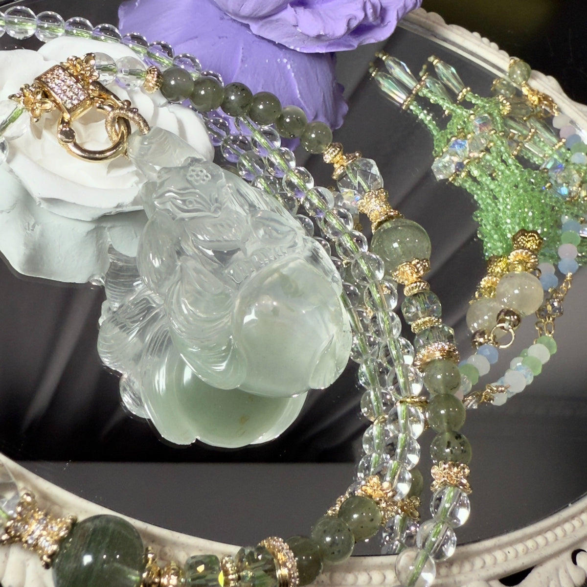 Collier renard à neuf queues en cristal fantôme vert