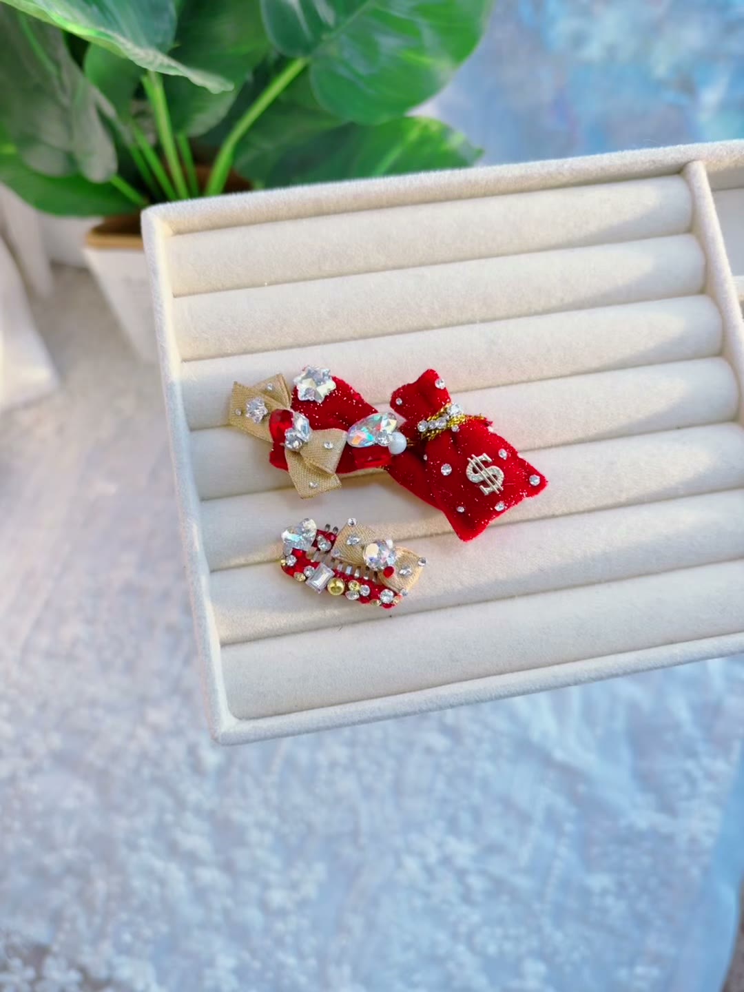Red Money Bag Frog Clip Pet Hair Set