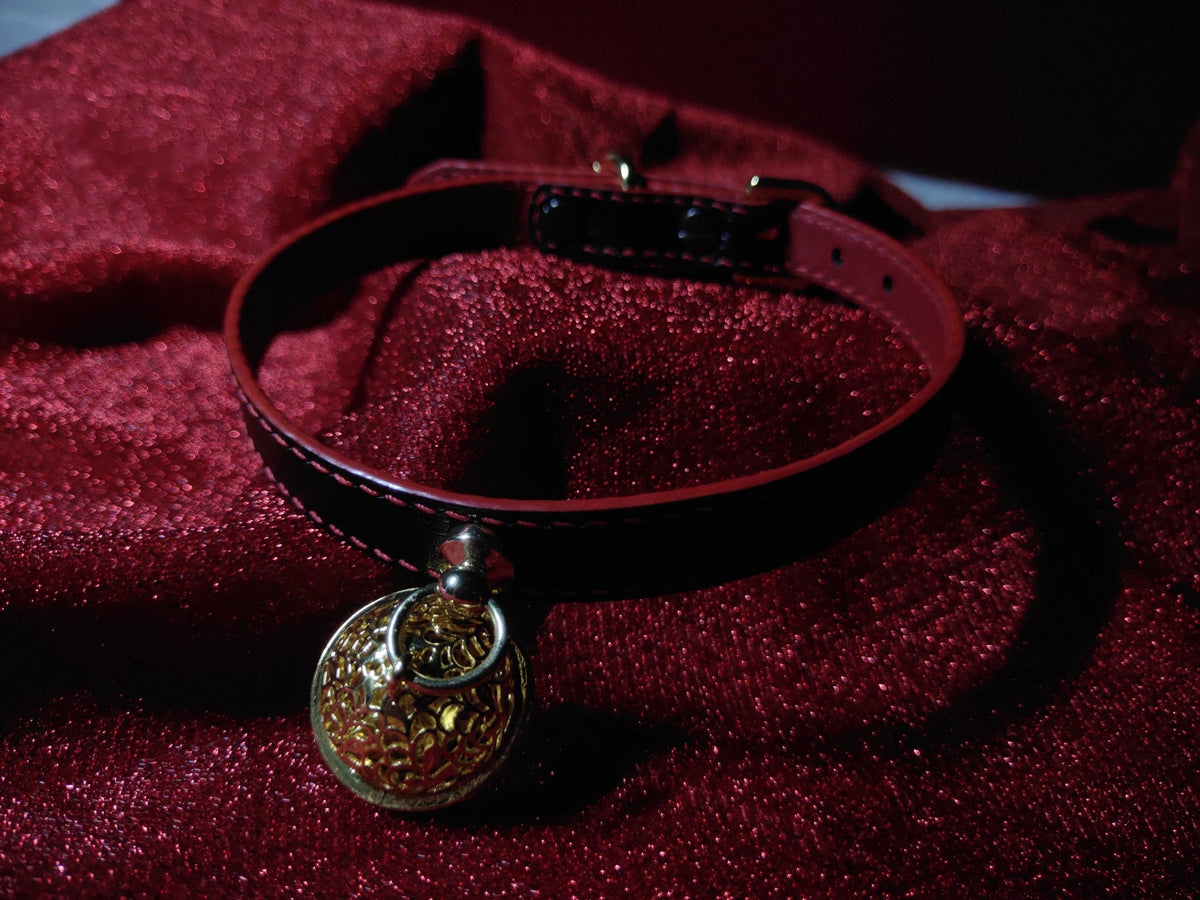 Black Red Cross Grain Collar Gold Bell Pendant