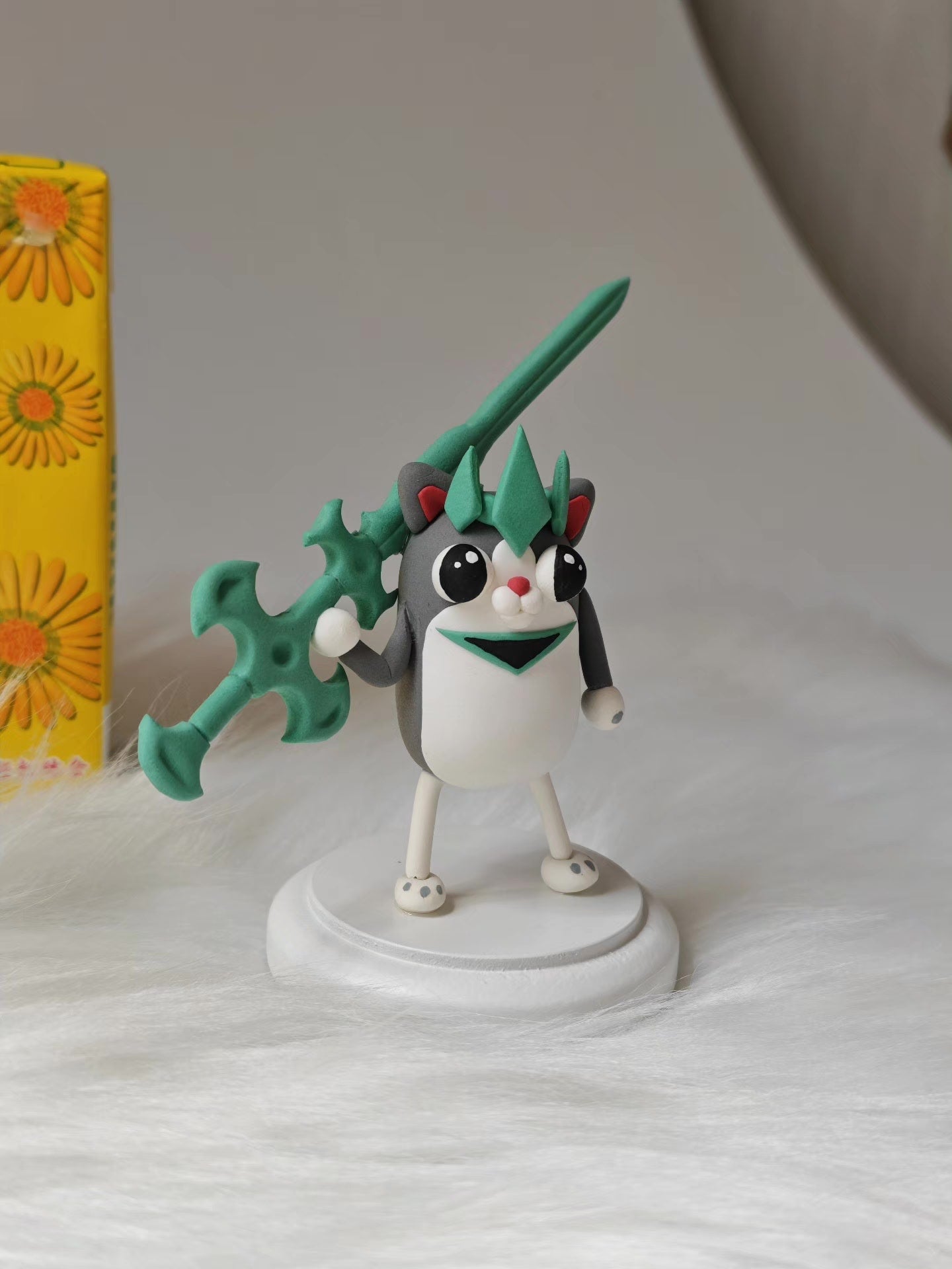 12cm Chibi Anime Figurine with Green Sword and Trident