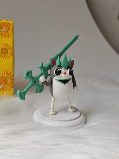 12cm Chibi Anime Figurine with Green Sword and Trident