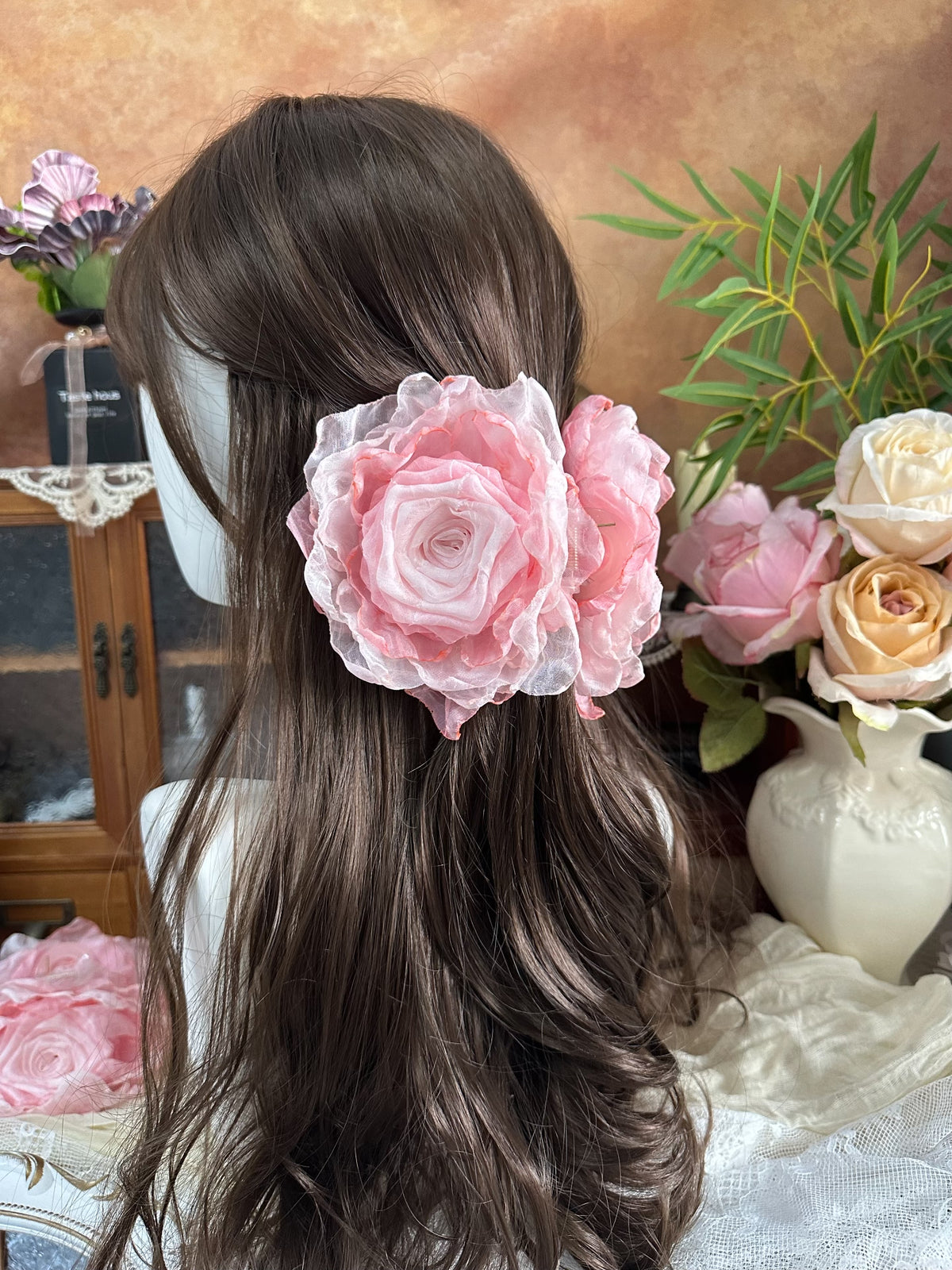 Handcrafted Fabric Rose Hair Clip Cherry Blossom Pink