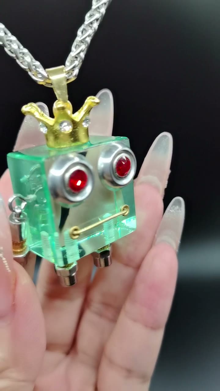 Green Resin Robot Pendant with Crown
