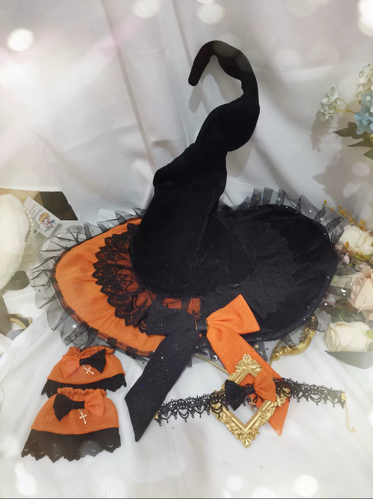 Handmade Lolita Witch Hat Set with Cuffs