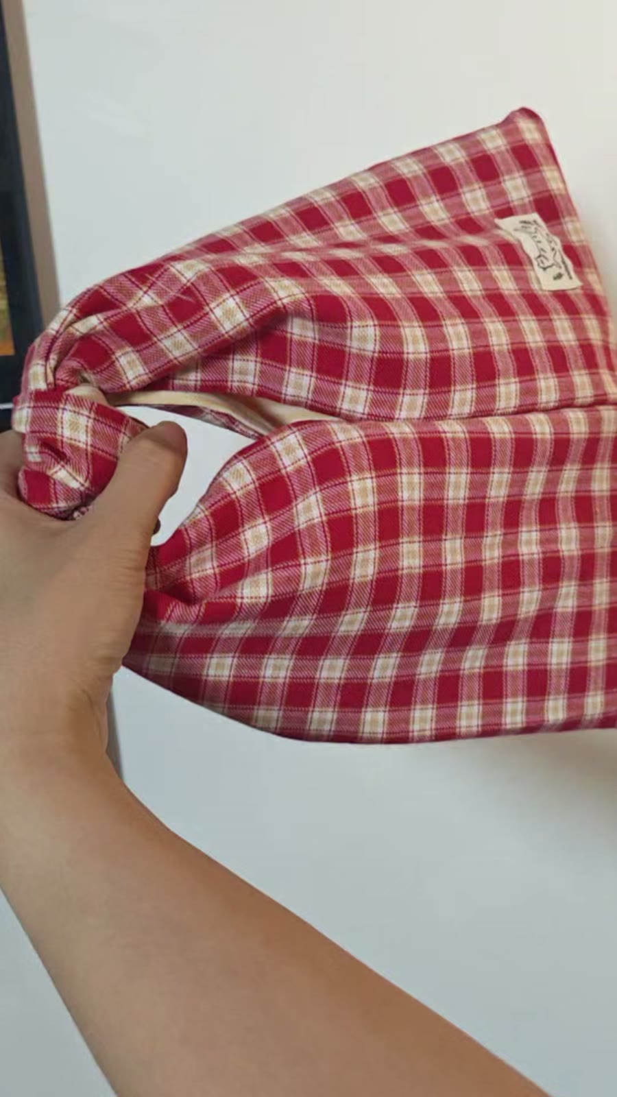 Red Gingham Cotton Knotted Handle Bag
