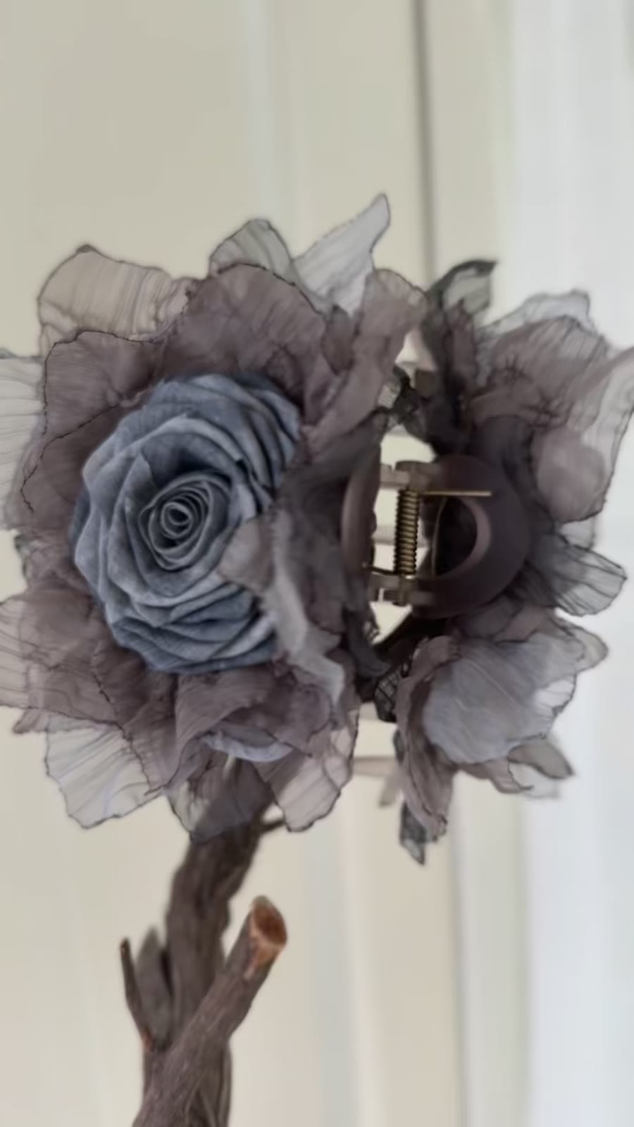 Fabric Burnt Rose Hair Claw Clip in Gray