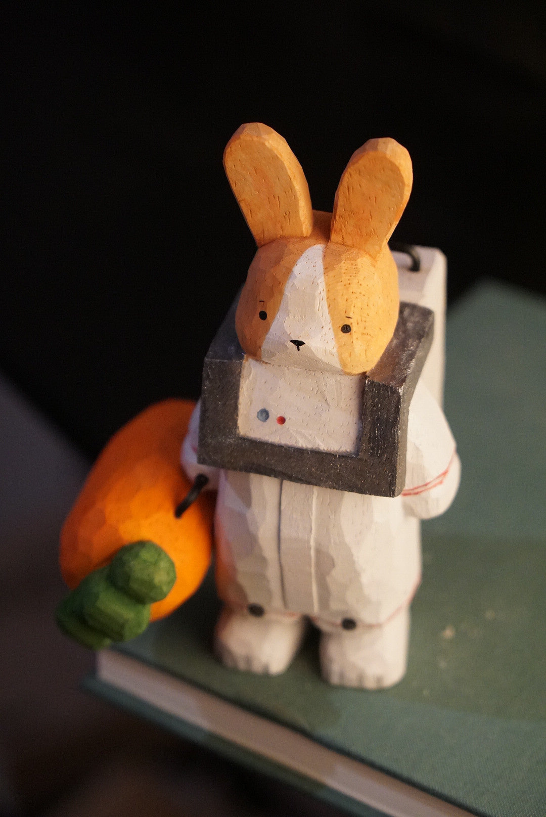 Hand Carved Wooden Astronaut Rabbit Sculpture