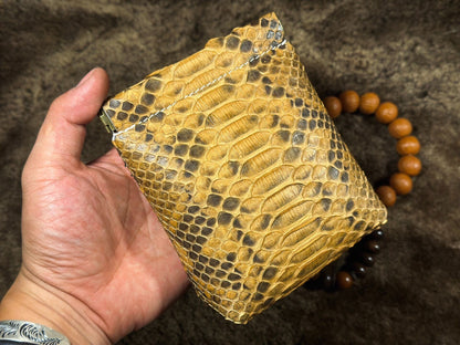 Genuine Leather Beaded Bracelet Storage Bag with Reptile Scale Pattern