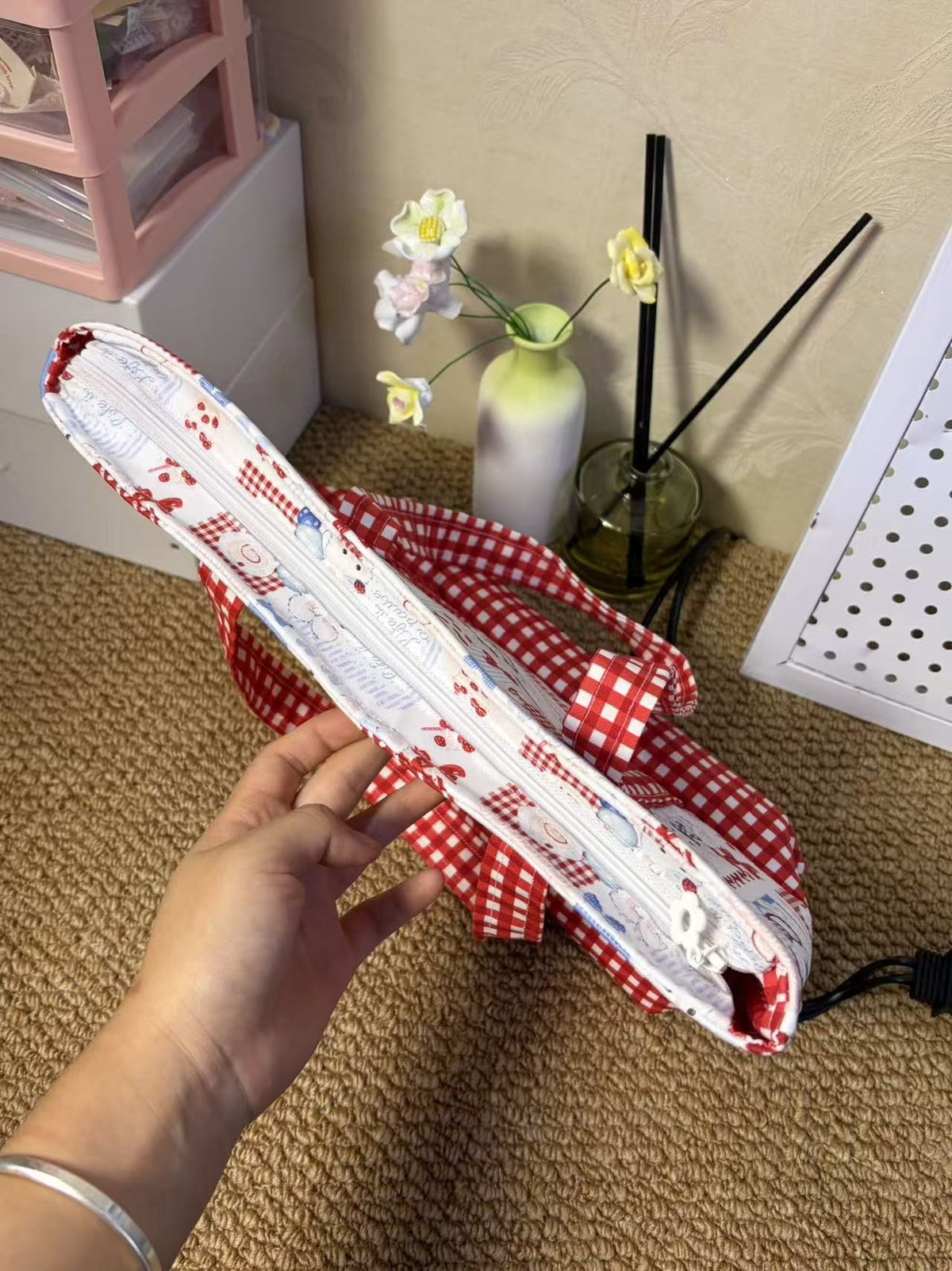 Handmade Patchwork Tote Bag Red Gingham