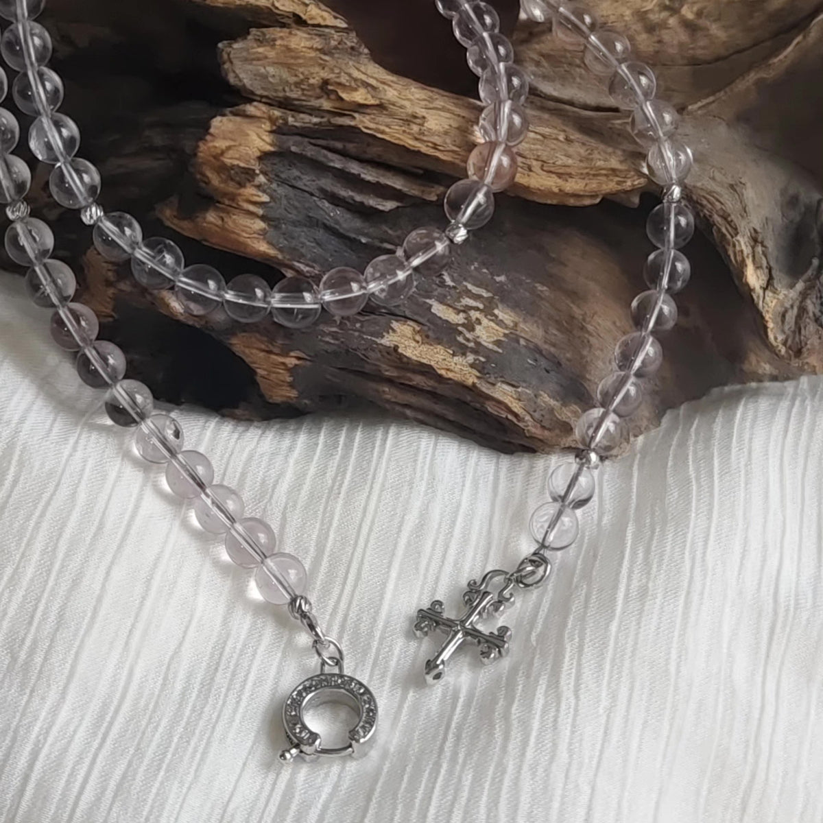 Natural Amethyst Beaded Sweater Necklace 61cm