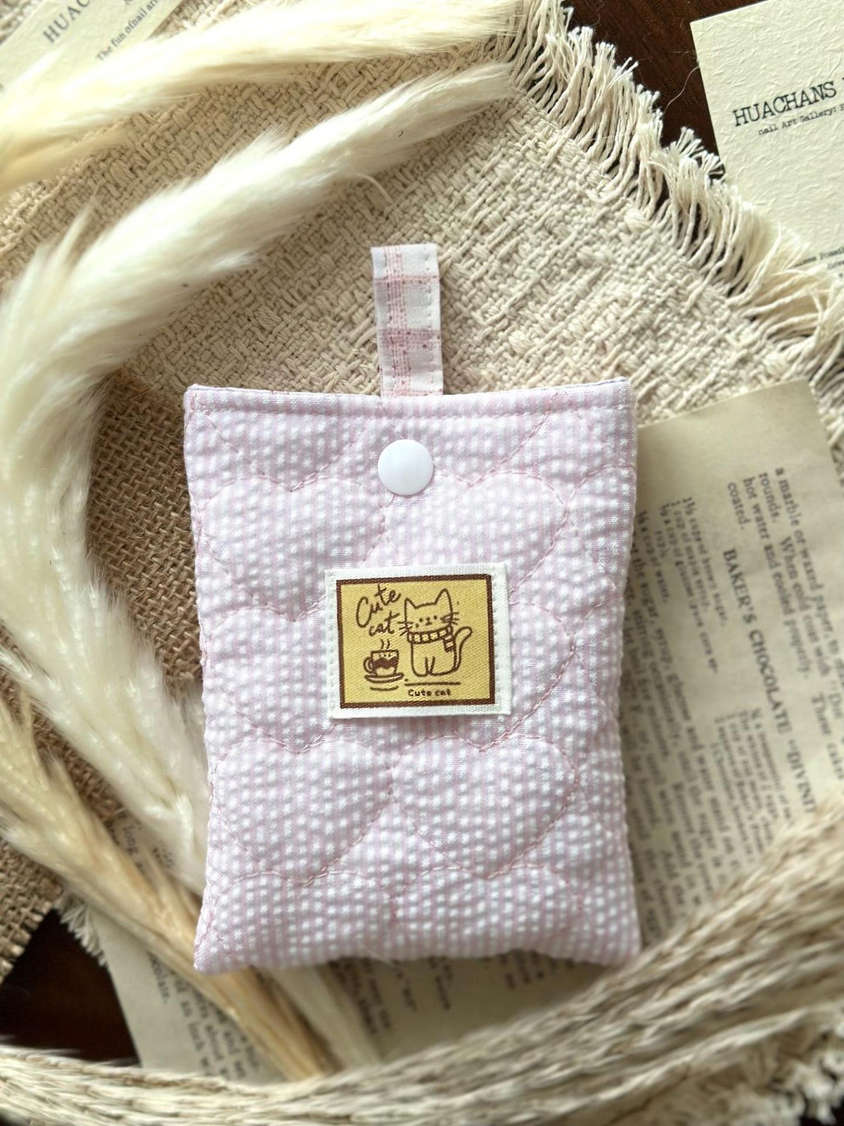 Handmade Quilted Pink Gingham Earphone Case