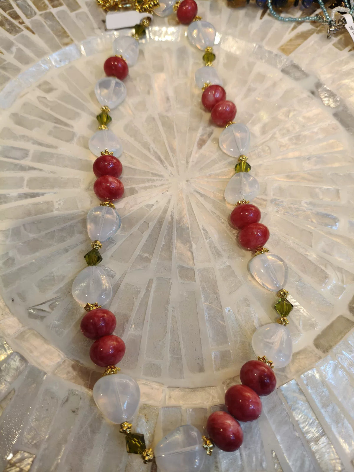 Pink and White Czech Glass Statement Necklace