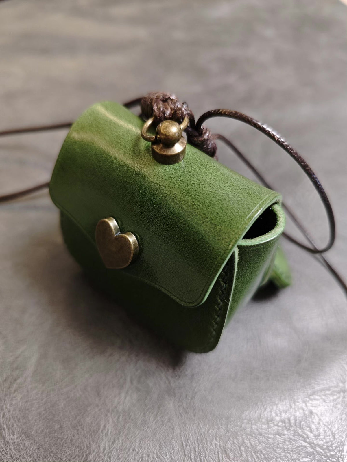 Vegetable Tanned Leather Earbud Pouch with Lanyard
