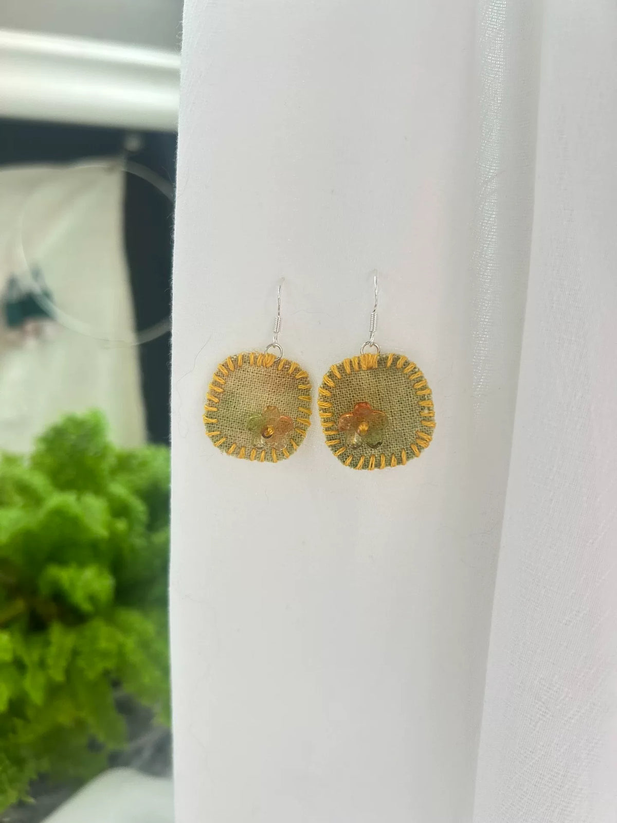 Handmade Fabric Dangle Earrings with Hand Stitched Edges