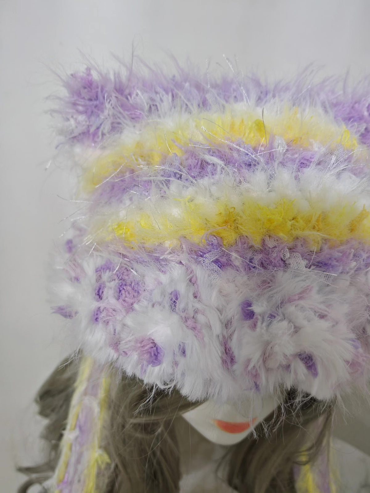 Handcrafted Cat Ear Hat Yellow Purple White
