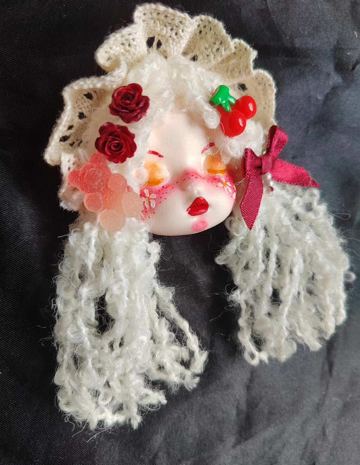 Handmade Clay Doll Head Brooch Lolita Accessory