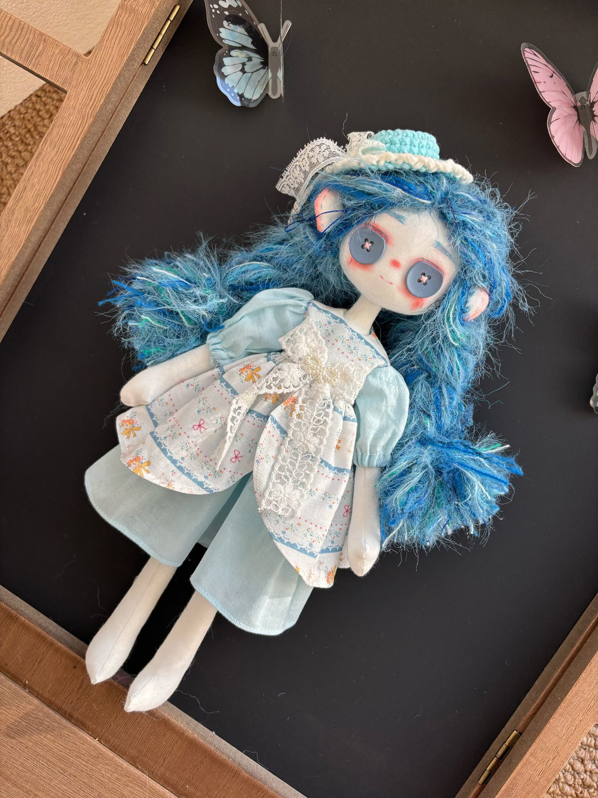 Boneca de Arte Feita à Mão Cabelo Azul 31cm