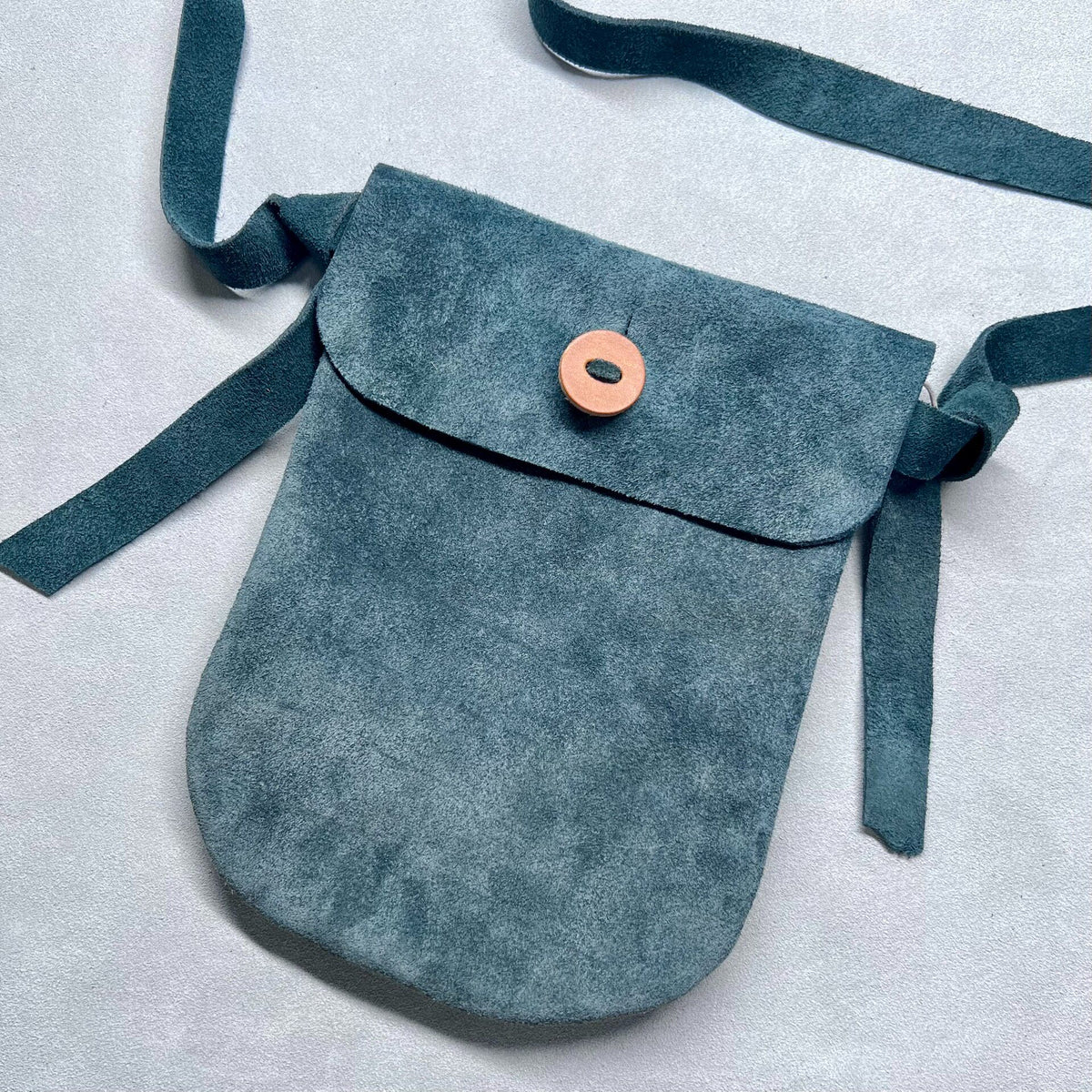 Handcrafted Green Leather Crossbody Phone Pouch