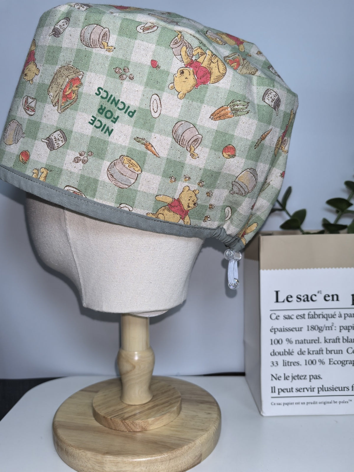 Cotton Linen Winnie the Pooh Bouffant Cap