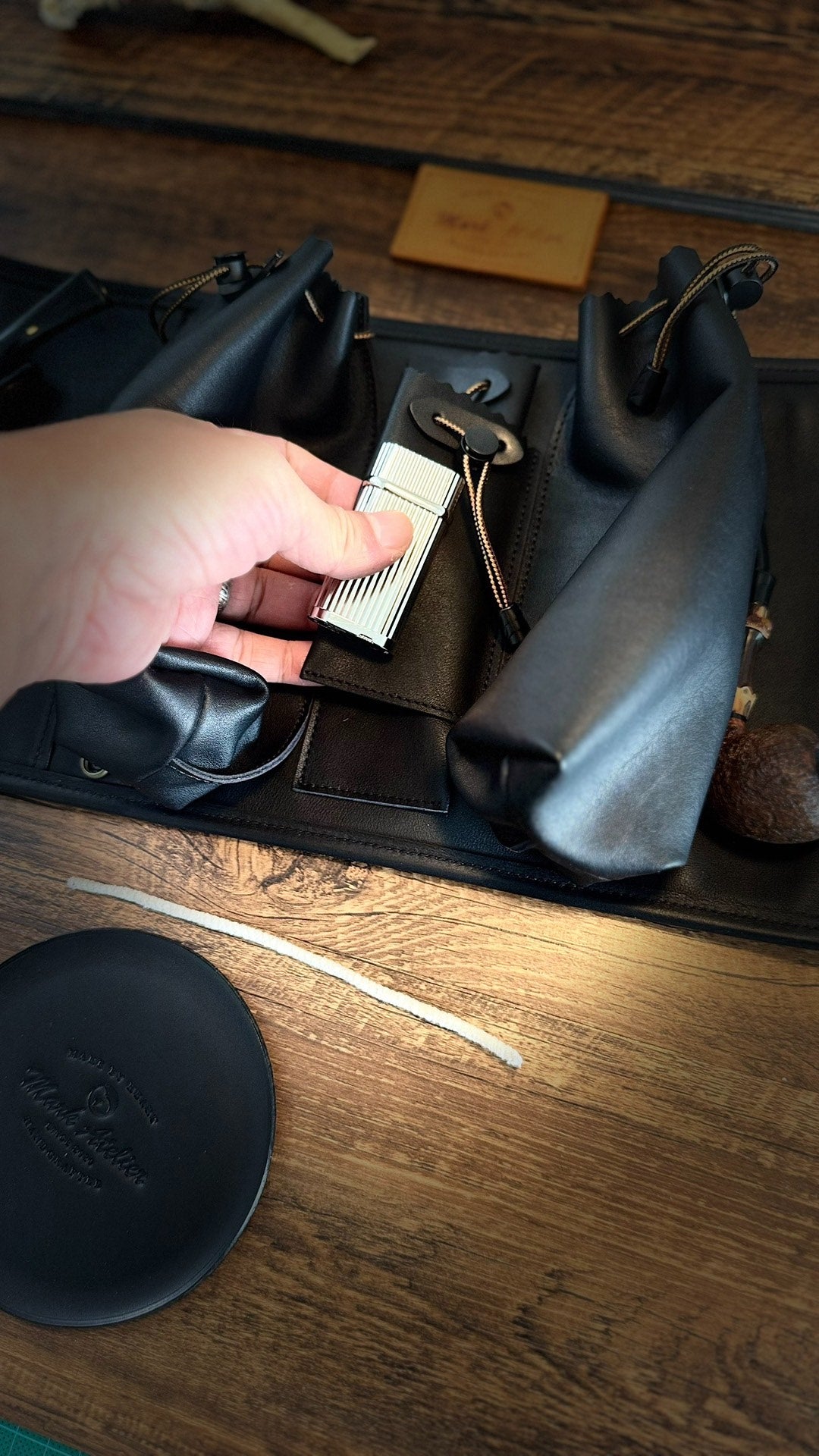Dual Pipe Case with Stand New Zealand Deerskin