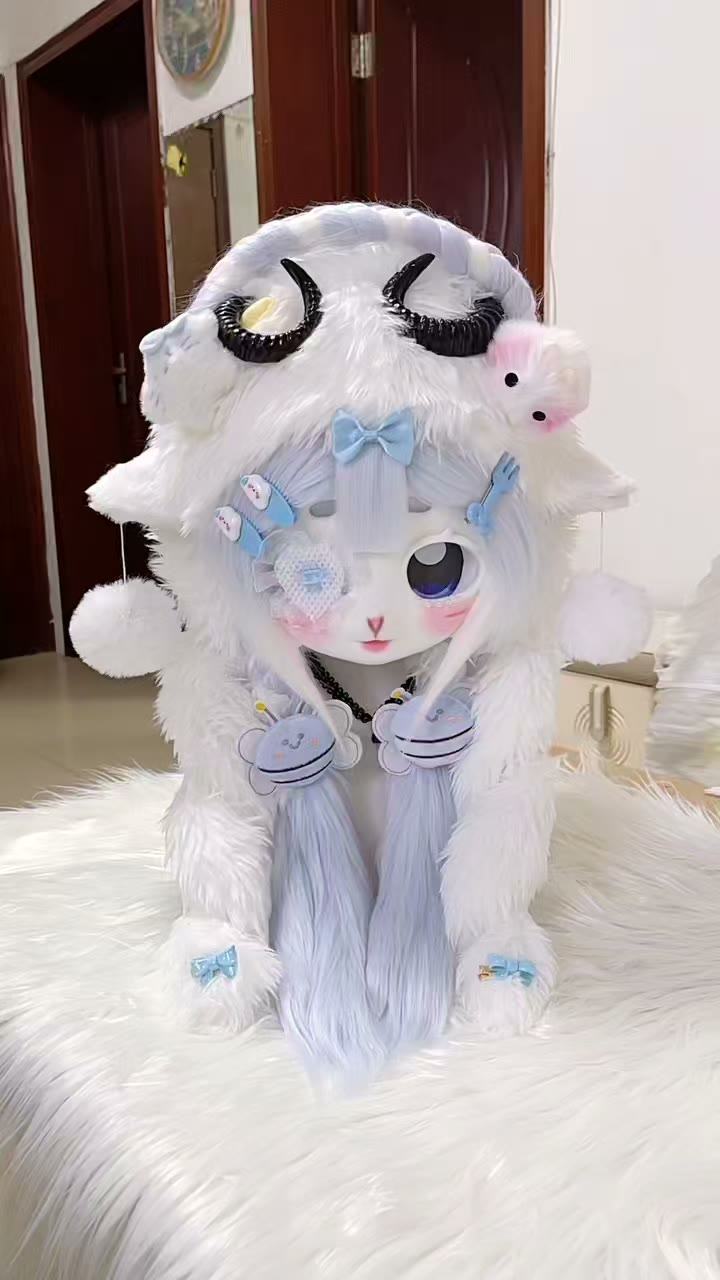 White Faux Fur Horned Headpiece