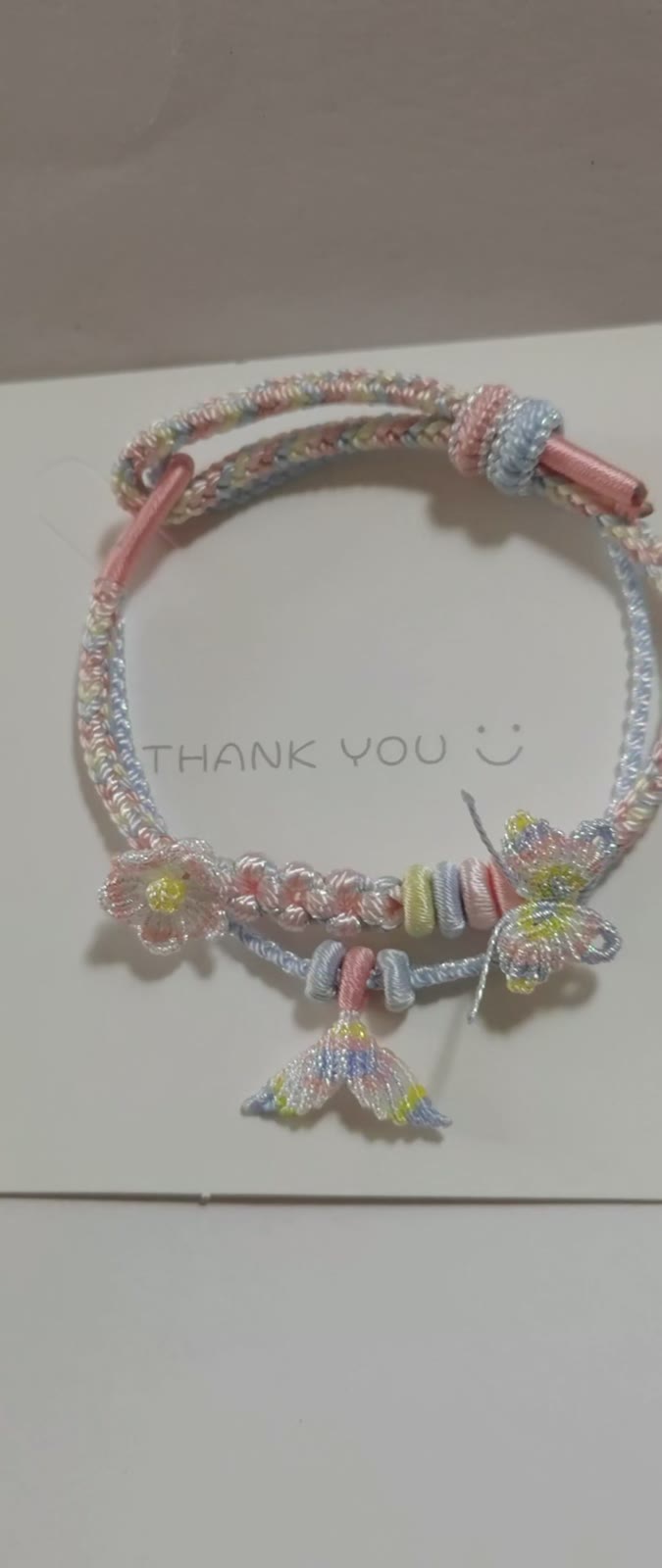 ハンドメイド 編み込みブレスレット ブルー ピンク グラデーション