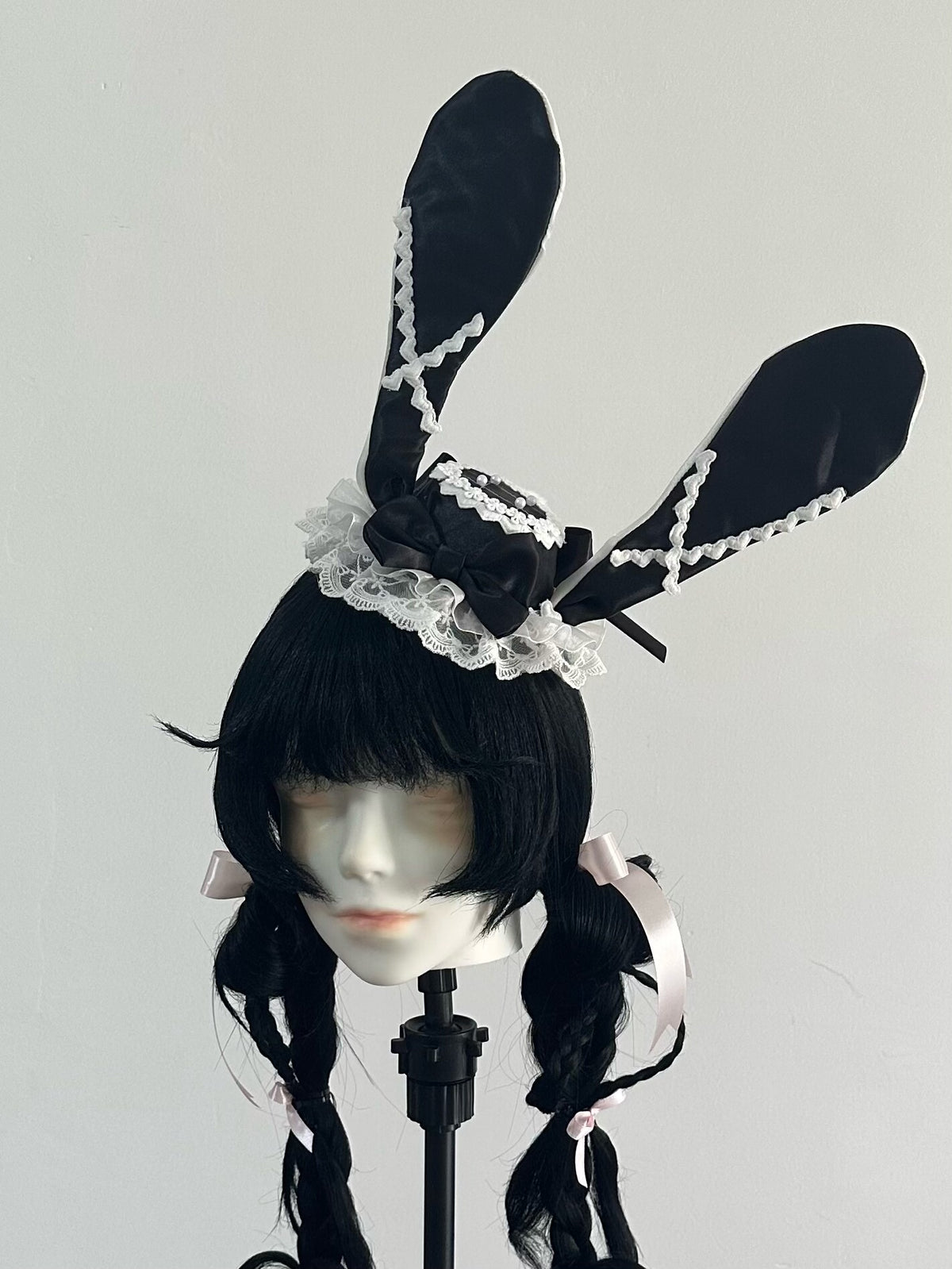 Black Satin Lolita Bunny Ear Top Hat