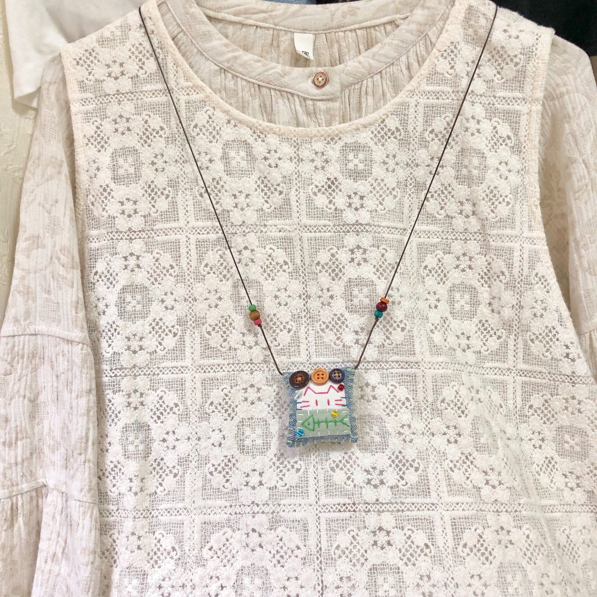 Handmade Cat Fish Denim Pendant Necklace